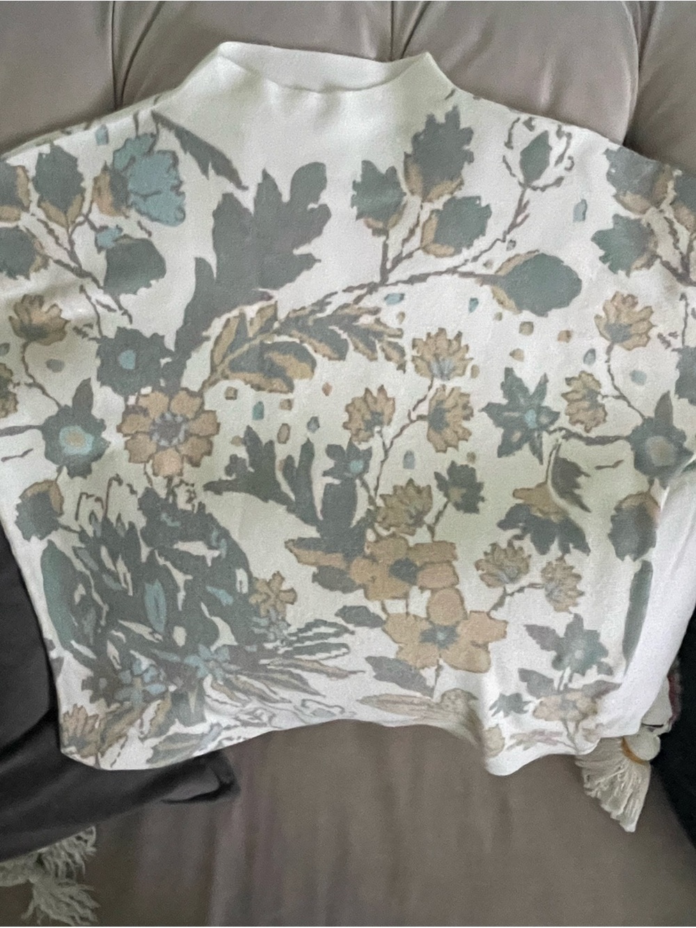 Sioni Cream Knit Top with Sage and Beige Floral Accents